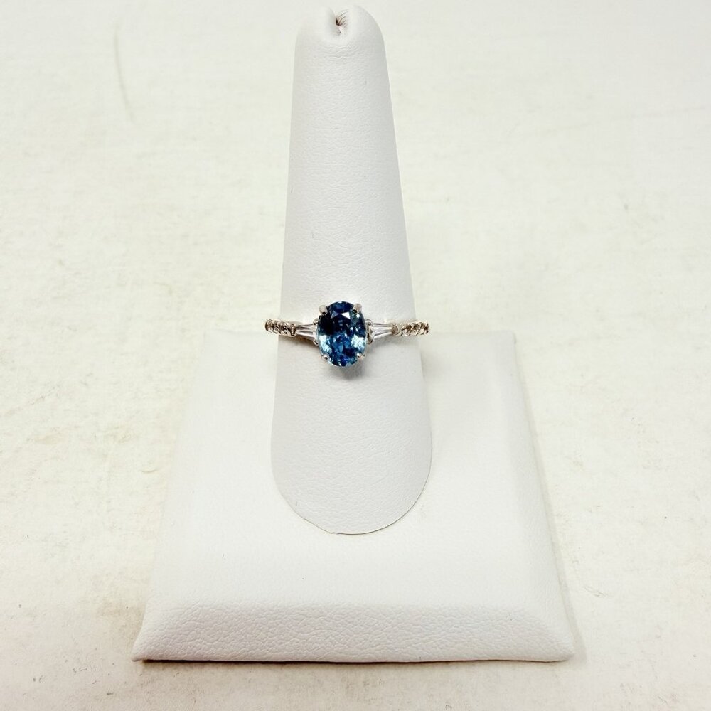 Shop LC‎ Cambodian Blue Zircon/Natural White Zircon Size 9 Ring Sterling 5143